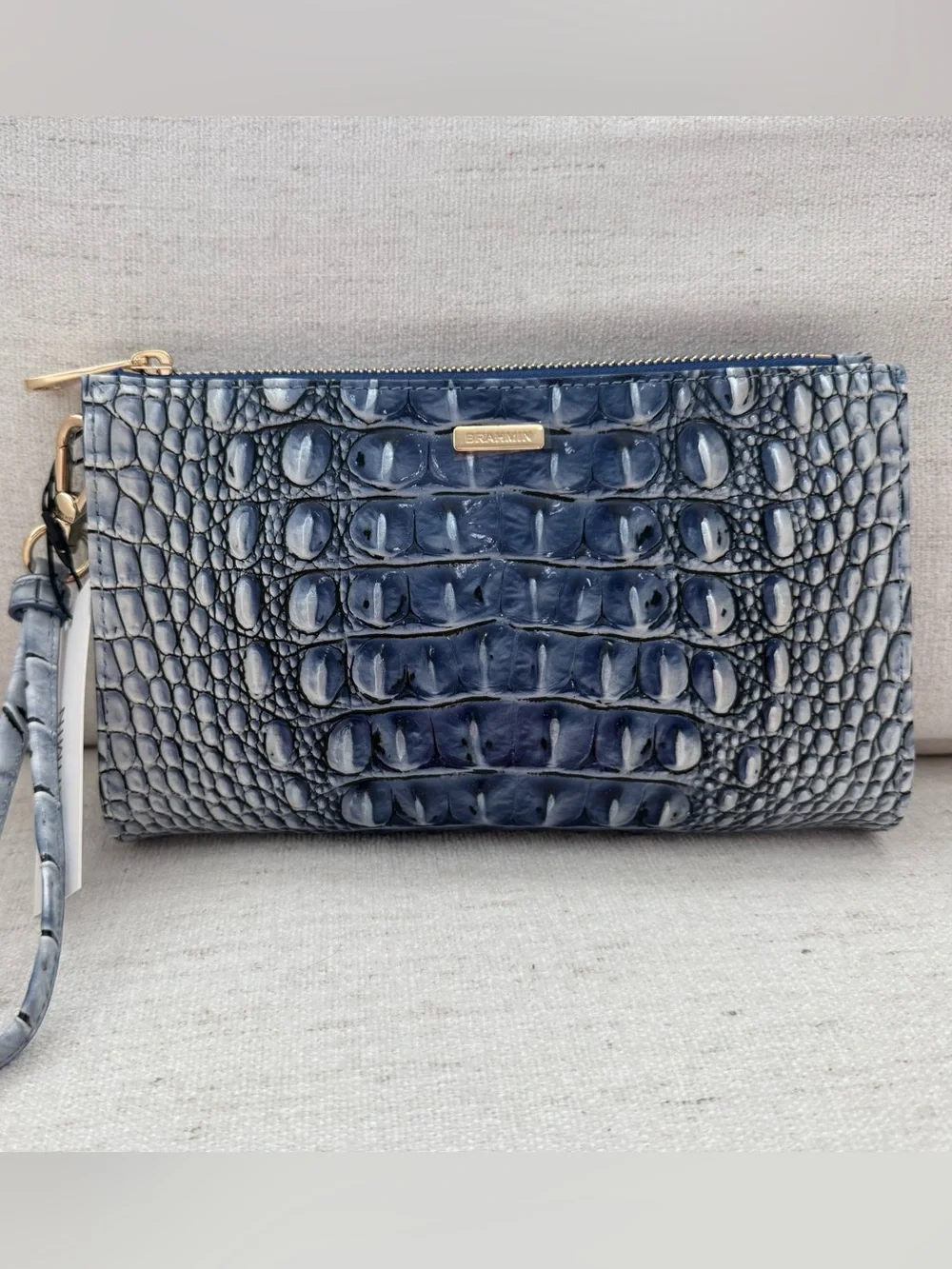 Brahmin Daisy Clutch Wristlet Bellbottom Blue Ombre Melbourne Leather